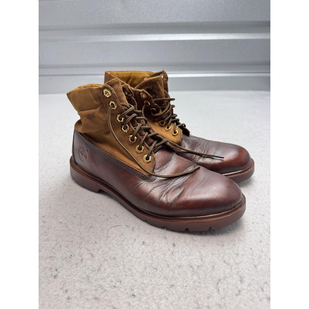 Timberland Boots Mens Size 9 Brown Leather Canvas Combat Slip Resistant 6634A